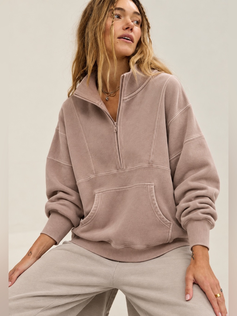 Aerie Oversized Quarter Zip Pullover – XL – Beige